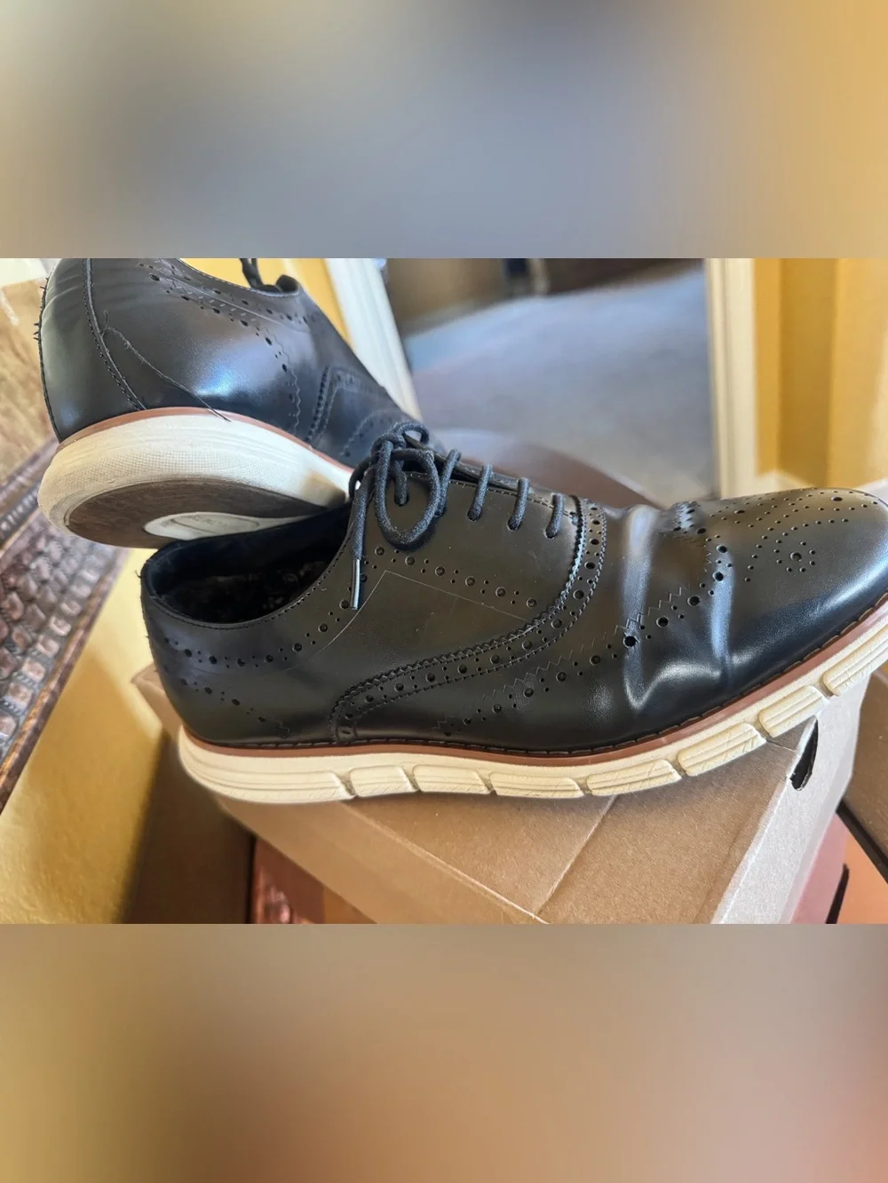Bruno Marc Men's Black Wingtip Derby with White Sole
